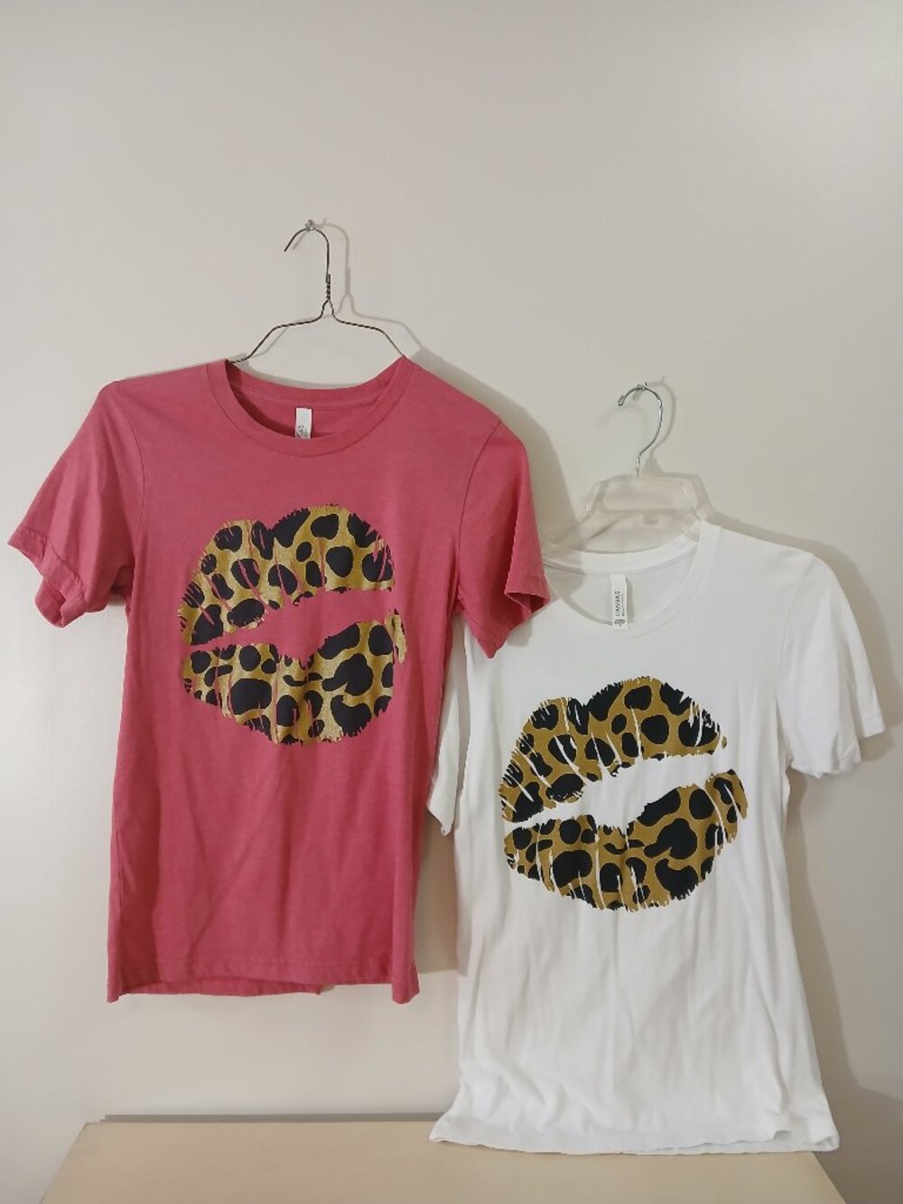 2 Cheetah lip print Bella Canvas tees - ladies small